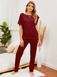 BEAUTIFUL I AM Round Neck Top and Pants Lounge Sleep Wear Set