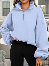 BEAUTIFUL I AM Half-Zip Collared Drop Shoulder Sweatshirt