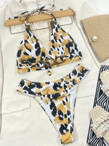 BEAUTIFUL I AM Animal Print Halter Neck Bikini Swim Set