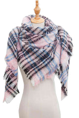 BEAUTIFUL I AM Plaid Raw Hem Polyester Scarf