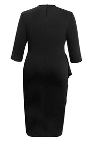 BEAUTIFUL I AM Plus Size Ruffle Trim Round Neck Long Sleeve Dress