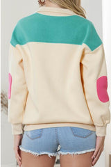 BEAUTIFUL I AM Color Block Half Snap Drawstring Sweatshirt