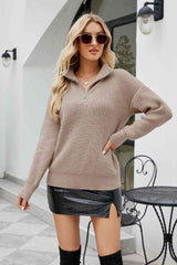 BEAUTIFUL I AM Quarter-Zip Collared Neck Sweater