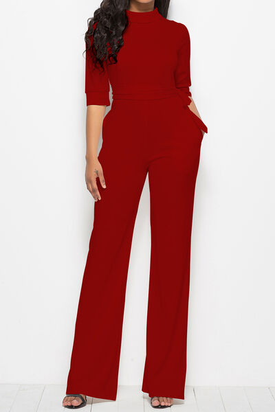 BEAUTIFUL I AM Mock Neck Tie-Waist Half Sleeve Pants Jumpsuit