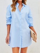 BEAUTIFUL I AM Button Up Long Sleeve Mini Shirt Dress