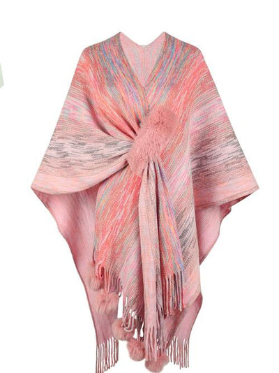 BEAUTIFUL I AM Heathered Fringe Hem Poncho