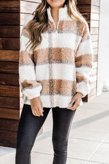 BEAUTIFUL I AM Plaid Quarter-Zip Teddy Sweatshirt