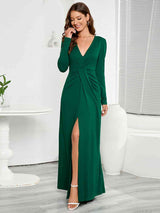 BEAUTIFUL I AM V-Neck Long Sleeve Split Dress