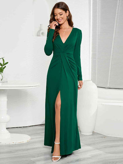 BEAUTIFUL I AM V-Neck Long Sleeve Split Dress