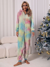 BEAUTIFUL I AM Zip Front Long Sleeve Hooded Teddy Lounge Sleep Wear Jumpsuit