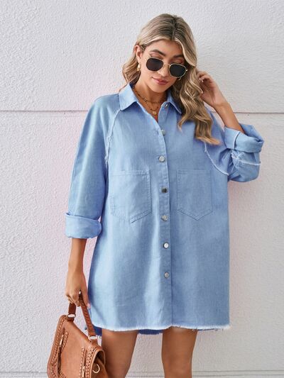 BEAUTIFUL I AM Raw Hem Button Up Denim Dress