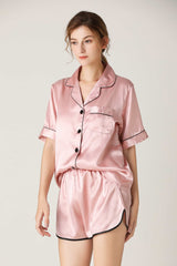 BEAUTIFUL I AM Lapel Collar Shirt and Shorts Lounge Set Sleep Wear