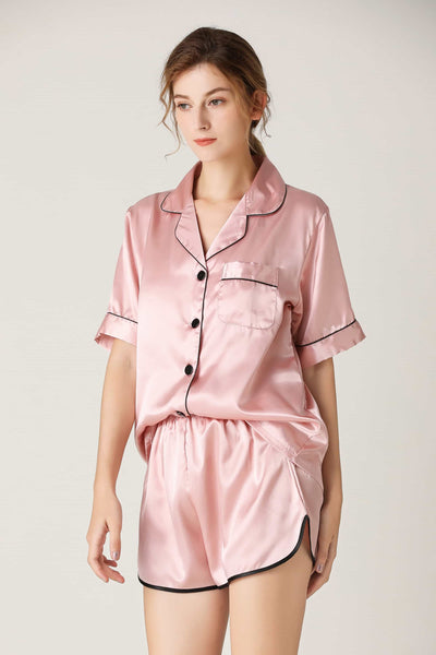 BEAUTIFUL I AM Lapel Collar Shirt and Shorts Lounge Set Sleep Wear