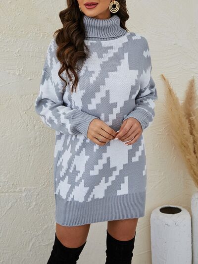 BEAUTIFUL I AM Turtleneck Dropped Shoulder Mini Sweater Dress