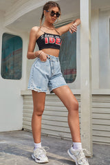 BEAUTIFUL I AM Buttoned Raw Hem Denim Shorts