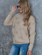 BEAUTIFUL I AM Fringe Detail Long Sleeve Mock Neck Sweater