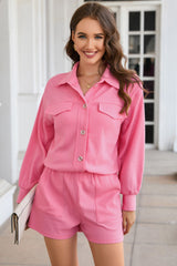 BEAUTIFUL I AM Button Down Collared Jacket and Shorts Set