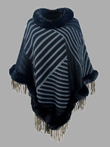 BEAUTIFUL I AM Striped Fringe Hem Poncho