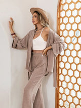 BEAUTIFUL I AM Dropped Shoulder Cardigan and Pants Set