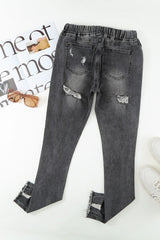 BEAUTIFUL I AM Drawstring Distressed Raw Hem Jeans with Pockets