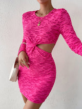 BEAUTIFUL I AM Round Neck Long Sleeve Cutout Bodycon Dress