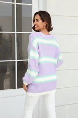 BEAUTIFUL I AM Color Block Ribbed Dropped Shoulder Open Front Cardigan