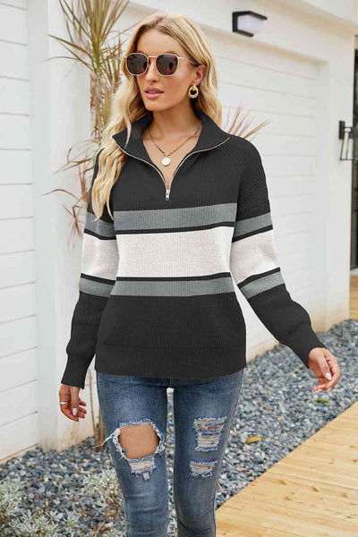 BEAUTIFUL I AM Quarter-Zip Collared Neck Sweater