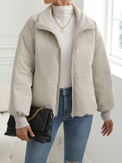 BEAUTIFUL I AM Zip-Up Drop Shoulder Puffer Jacket