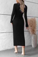 BEAUTIFUL I AM V-Neck Long Sleeve Ribbed Sweater Dress