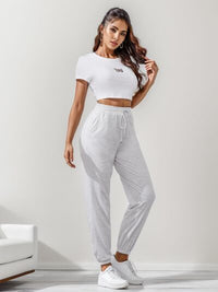 BEAUTIFUL I AM Butterfly Round Neck Top and Drawstring Pants Set