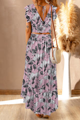 BEAUTIFUL I AM Printed Tie Back Cropped Top and Maxi Dress Set