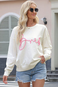 BEAUTIFUL I AM Letter Graphic Round Neck Sweater