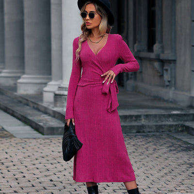 BEAUTIFUL I AM Surplice Neck Tied Long Sleeve Dress