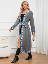 BEAUTIFUL I AM Floral Tie Front Long Sleeve Robe