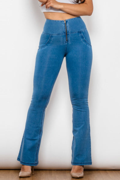 BEAUTIFUL I AM Zip-Up Wide Waistband Long Jeans