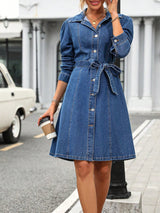 BEAUTIFUL I AM Button Down Long Sleeve Denim Dress