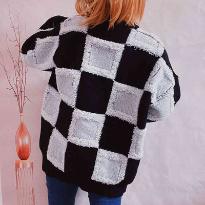 BEAUTIFUL I AM Checkered Round Neck Long Sleeve Sweater