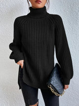 BEAUTIFUL I AM Full Size Turtleneck Rib-Knit Slit Sweater