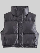 BEAUTIFUL I AM PU Leather Zip Up Drawstring Jacket Vest