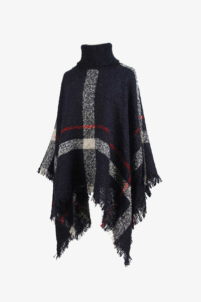 BEAUTIFUL I AM Plaid Turtleneck Raw Hem Poncho