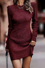 BEAUTIFUL I AM Rib-Knit Round Neck Sweater Dress