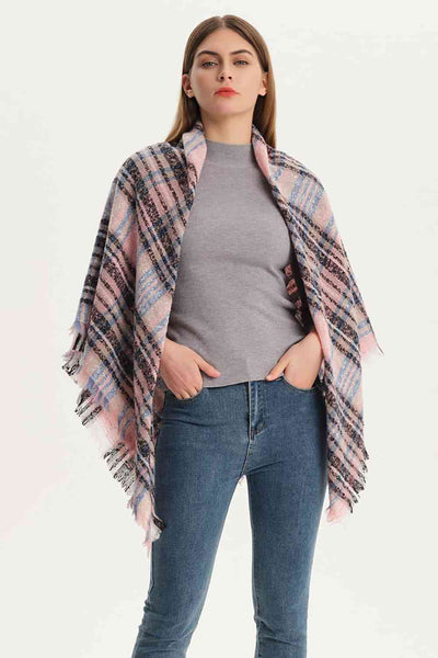 BEAUTIFUL I AM Plaid Raw Hem Polyester Scarf