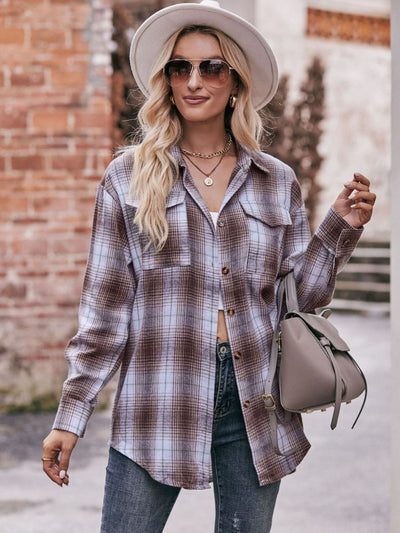 BEAUTIFUL I AM Plaid Dropped Shoulder Longline Shirt