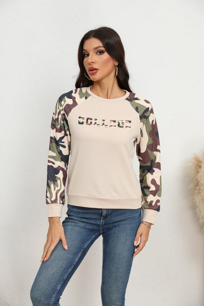 BEAUTIFUL I AM Camouflage Raglan Sleeve Sweatshirt