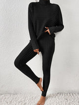 BEAUTIFUL I AM Ribbed Turtleneck Top and Pants Set