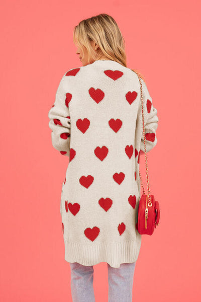 BEAUTIFUL I AM Heart Graphic Open Front Cardigan with Pockets