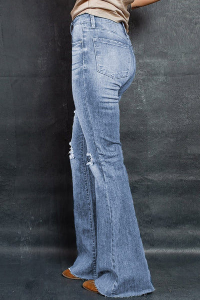 BEAUTIFUL I AM Distressed Raw Hem Flare Jeans