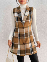 BEAUTIFUL I AM Plaid Lapel Collar Jacket Vest