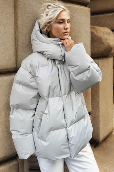 BEAUTIFUL I AM Pocketed Zip Up Hooded Puffer Jacket