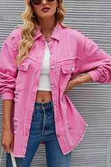 BEAUTIFUL I AM Distressed Raw Hem Denim Jacket